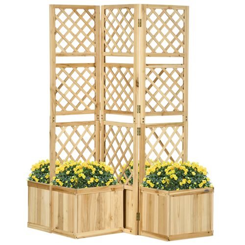 Jardinière En Bois Imperméabiliser 3 Panneaux Avec 4 Jardinières, Couleur Naturelle