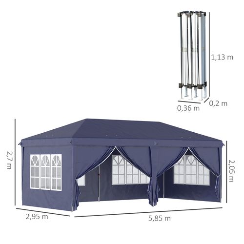 Pavillon Pliant En Acier Stable Avec Protection Uv, Parois Latérales Et Fenêtres, Bleu