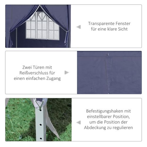 Pavillon Pliant En Acier Stable Avec Protection Uv, Parois Latérales Et Fenêtres, Bleu