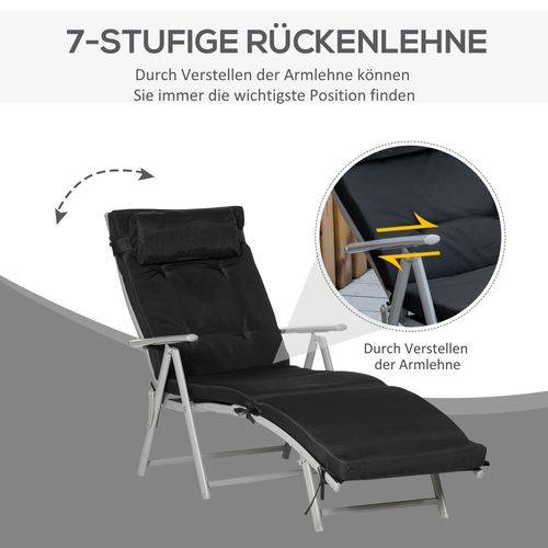 Chaise Longue Pliable, Métal, Textilène, 7 Positions Réglables, Résistant Aux Intempéries, Noir