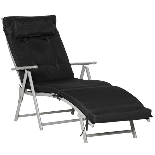 Chaise Longue Pliable, Métal, Textilène, 7 Positions Réglables, Résistant Aux Intempéries, Noir
