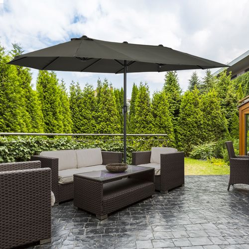 Parasol Double Avec Manivelle, ,gris, Ovale, 460 X 270 X 240 Cm, Pour Jardin Et Terrasse