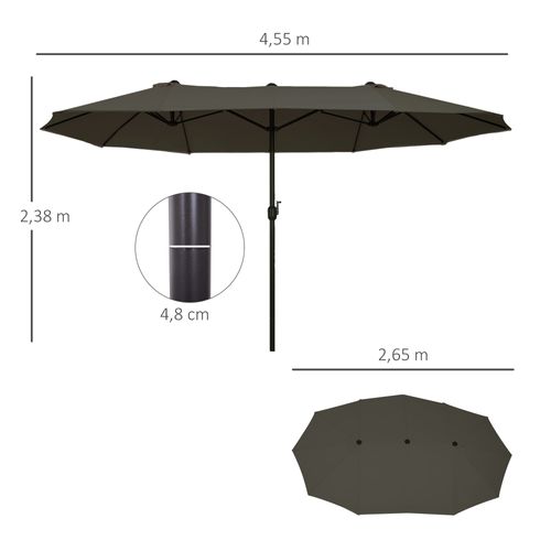 Parasol Double Avec Manivelle, ,gris, Ovale, 460 X 270 X 240 Cm, Pour Jardin Et Terrasse