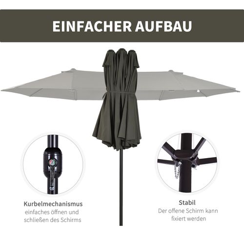 Parasol Double Avec Manivelle, ,gris, Ovale, 460 X 270 X 240 Cm, Pour Jardin Et Terrasse