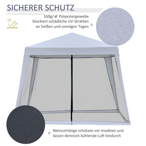 Pavillon 3x3m, Tente De Fête Avec Moustiquaire, Métal Et Polyester, ,gris