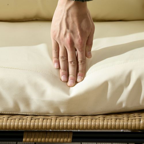 Fauteuil En Rotin Avec Coussin, Fauteuil De Jardin Surélevé, Métal, Khaki 105 X 97 X 150 Cm