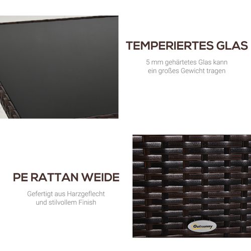 Table à Manger De Jardin En Polyrattan Et Verre 150x85x74 Cm, Brun Et Noir