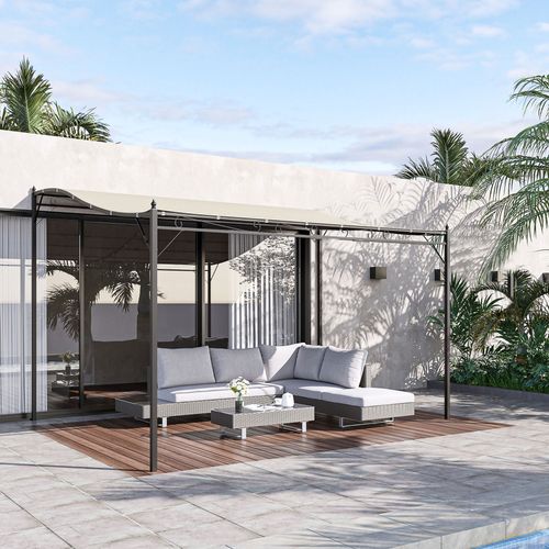 Pergola Jardin 297x297cm, Couverture En Métal, Idéale Pour Jardin Ou Terrasse, ,crème