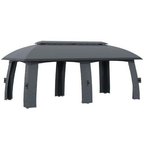 Pavillon 3x6m, Toit Double, Avec Parois Et Moustiquaires Pour 15 Personnes, ,gris Foncé