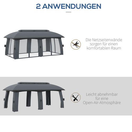 Pavillon 3x6m, Toit Double, Avec Parois Et Moustiquaires Pour 15 Personnes, ,gris Foncé