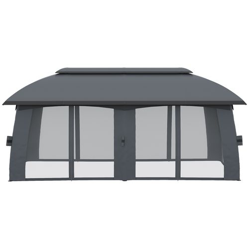 Pavillon 3x6m, Toit Double, Avec Parois Et Moustiquaires Pour 15 Personnes, ,gris Foncé