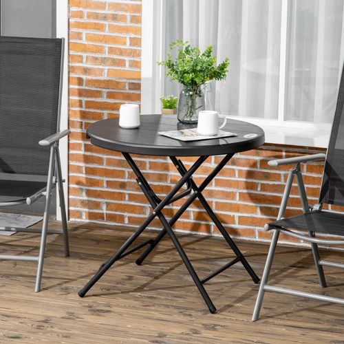 Table Pliante Ronde En Aspect Bois Ø80 Cm Pour 4 Personnes, Pour Balcon, Gris Foncé