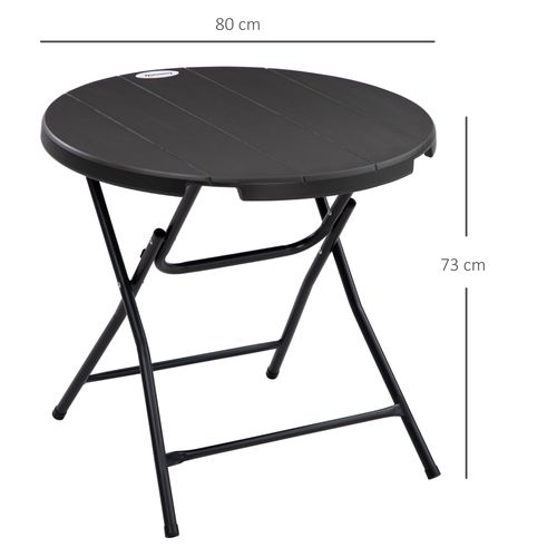 Table Pliante Ronde En Aspect Bois Ø80 Cm Pour 4 Personnes, Pour Balcon, Gris Foncé