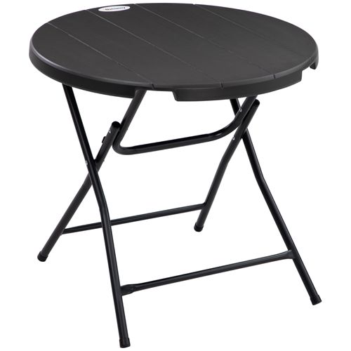 Table Pliante Ronde En Aspect Bois Ø80 Cm Pour 4 Personnes, Pour Balcon, Gris Foncé