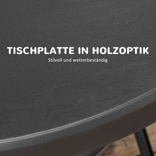 Table Pliante Ronde En Aspect Bois Ø80 Cm Pour 4 Personnes, Pour Balcon, Gris Foncé