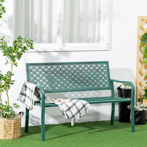 Banc De Jardin En Métal Résistant, Étanche Et Stable, Vert Foncé, 127x63x83 Cm