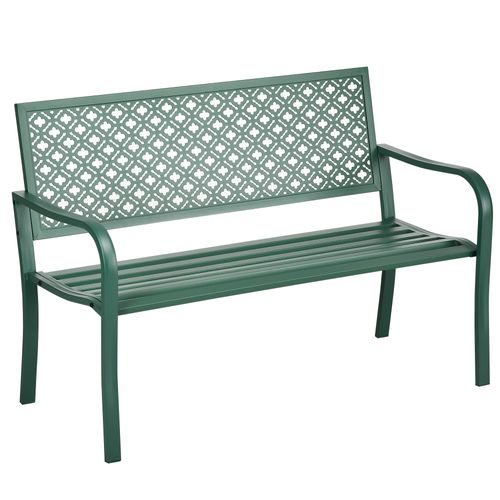 Banc De Jardin En Métal Résistant, Étanche Et Stable, Vert Foncé, 127x63x83 Cm