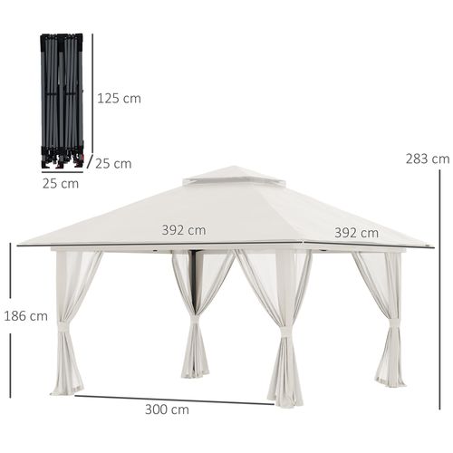 Kiosque Pliant 4x4 M En Tissu Polyester Avec 4 Rideaux En Filet,réglable, Protection Uv,double Toit