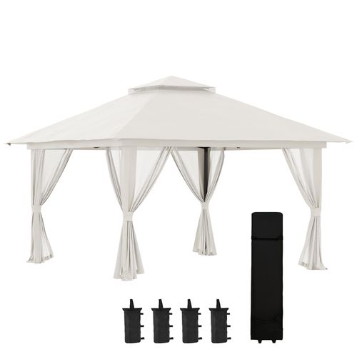 Kiosque Pliant 4x4 M En Tissu Polyester Avec 4 Rideaux En Filet,réglable, Protection Uv,double Toit
