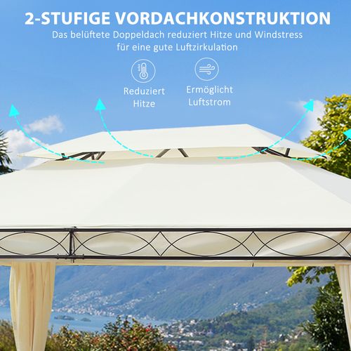 Pavillon De Luxe 3x4m, Avec Toit Double, Pour Jardin Et Terrasse, ,crème