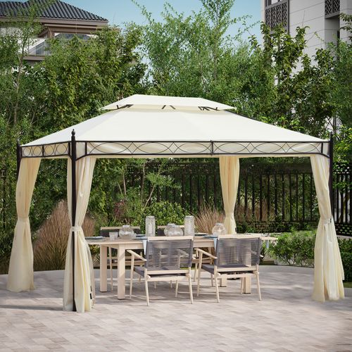 Pavillon De Luxe 3x4m, Avec Toit Double, Pour Jardin Et Terrasse, ,crème