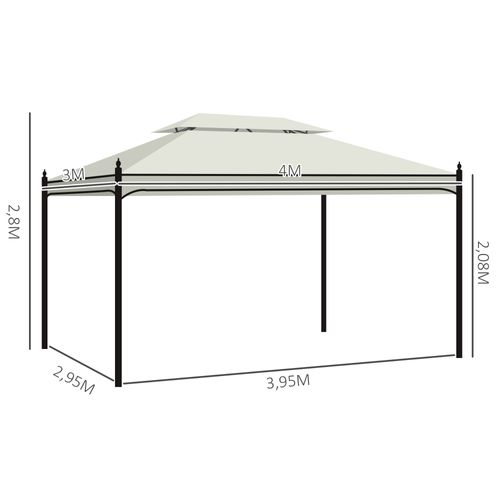 Pavillon De Luxe 3x4m, Avec Toit Double, Pour Jardin Et Terrasse, ,crème