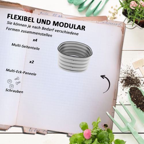 Bac à Fleurs Métal 105x62x30cm Jardin Potager Diy Ouvert Fond Herbes Argent