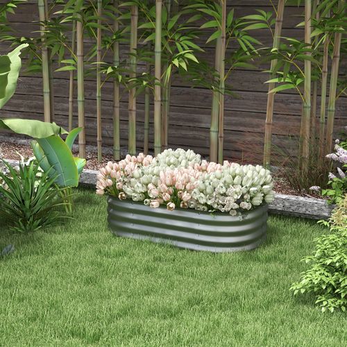 Bac à Fleurs Métal 105x62x30cm Jardin Potager Diy Ouvert Fond Herbes Argent