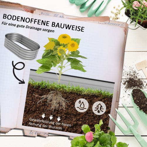 Bac à Fleurs Métal 105x62x30cm Jardin Potager Diy Ouvert Fond Herbes Argent