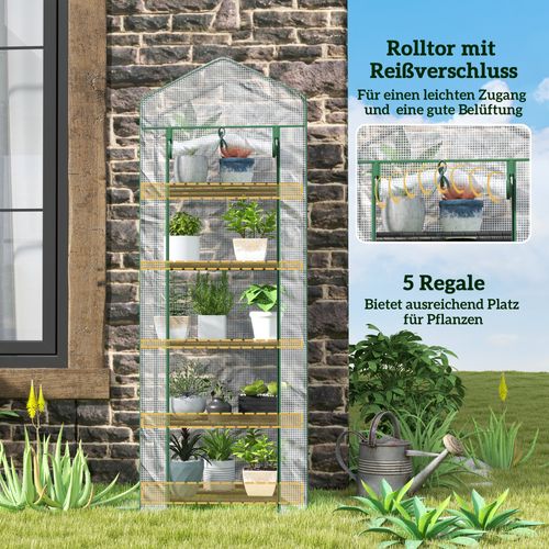 Serre En Acier Avec Porte Roulante, Étagères, Hiver Durable Pour Balcon Et Jardin, Blanc
