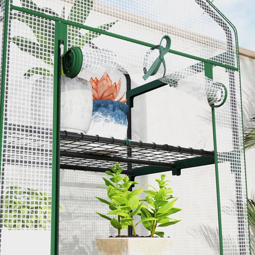 Serre En Acier Avec Porte Roulante, Étagères, Hiver Durable Pour Balcon Et Jardin, Blanc