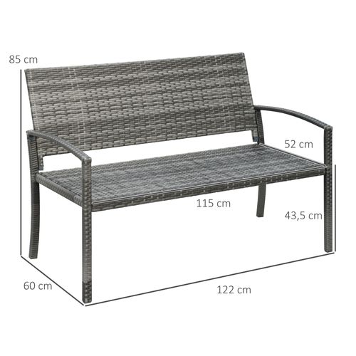 Banc De Jardin En Acier Avec Effet Rotin Pour 2 Personnes, Jusqu'à 320 Kg, Gris