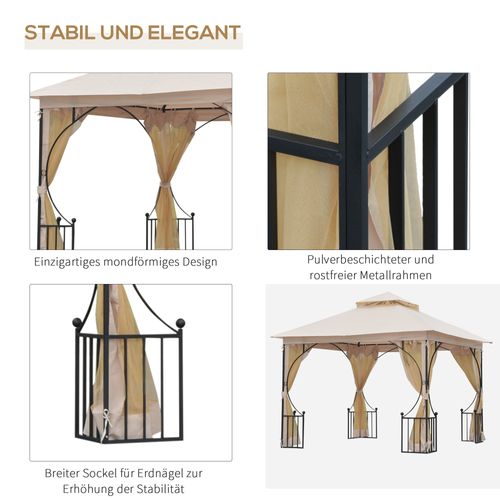 Tente De Jardin Polyester - 295x295x275 Cm Toit Double Moustiquaire 8 Oeillets ,beige Et Noir