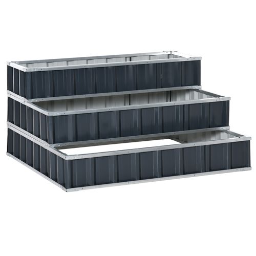 Bac à Fleurs En Acier 118x118x62 Cm Échelle à Fleurs 3 Niveaux Résistante Aux Intempéries,gris Foncé