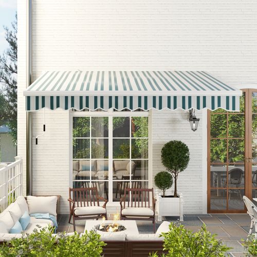 Markise Manuelle En Aluminium Avec Bras Articulé 4m, Protection Solaire, Blanc + Vert