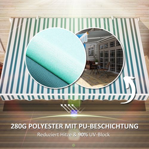 Markise Manuelle En Aluminium Avec Bras Articulé 4m, Protection Solaire, Blanc + Vert