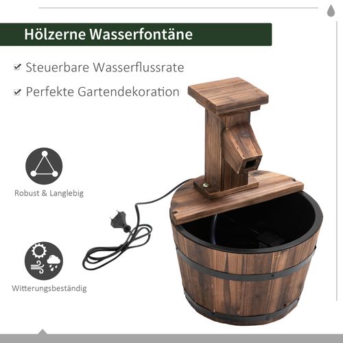 Fontaine De Jardin En Pin Et Métal, Avec Seau En Bois, Cascade, Marron