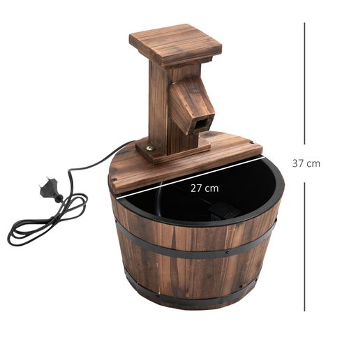 Fontaine De Jardin En Pin Et Métal, Avec Seau En Bois, Cascade, Marron