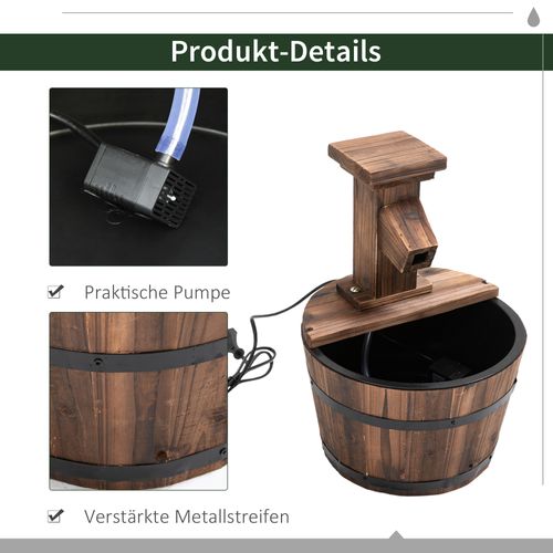 Fontaine De Jardin En Pin Et Métal, Avec Seau En Bois, Cascade, Marron