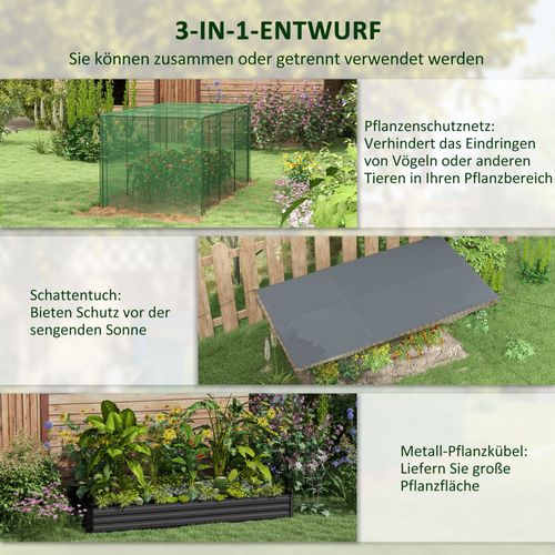 Jardin Surélevé En Acier Avec Filet De Protection Pour Oiseaux, 230x110x110 Cm, Pour Balcon