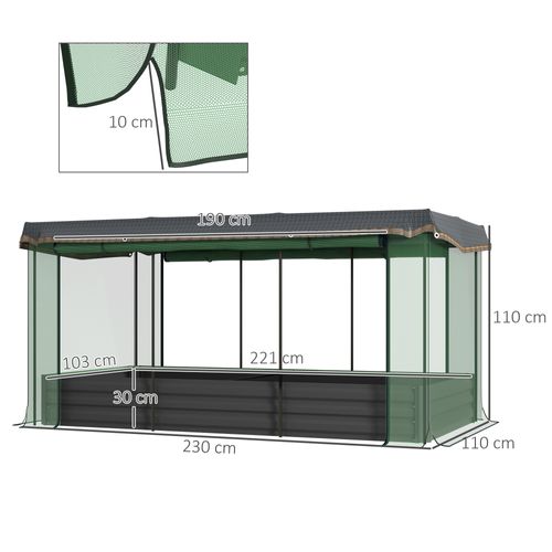 Jardin Surélevé En Acier Avec Filet De Protection Pour Oiseaux, 230x110x110 Cm, Pour Balcon