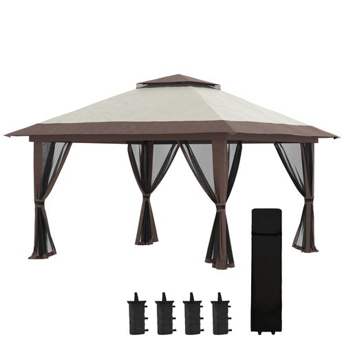 Pergola 4x4m Aluminium Réglable Avec Protection Uv Et Rideaux En Filet, Beige