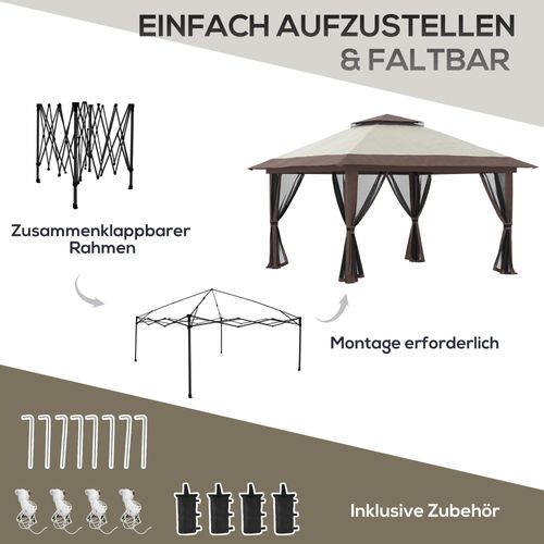 Pergola 4x4m Aluminium Réglable Avec Protection Uv Et Rideaux En Filet, Beige