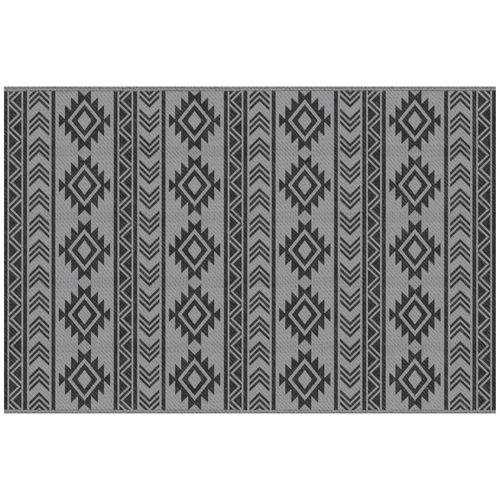 Tapis D'extérieur En Plastique Imperméable, Design Réversible, 182 X 274 Cm, Noir Et Gris