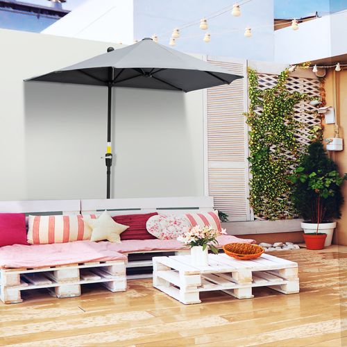 Parasol Semi-circulaire 2x2 M, Support, Imperméable, Jardin, Terrasse, Balcon, Gris Foncé