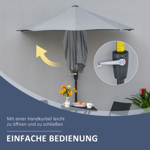 Parasol Semi-circulaire 2x2 M, Support, Imperméable, Jardin, Terrasse, Balcon, Gris Foncé