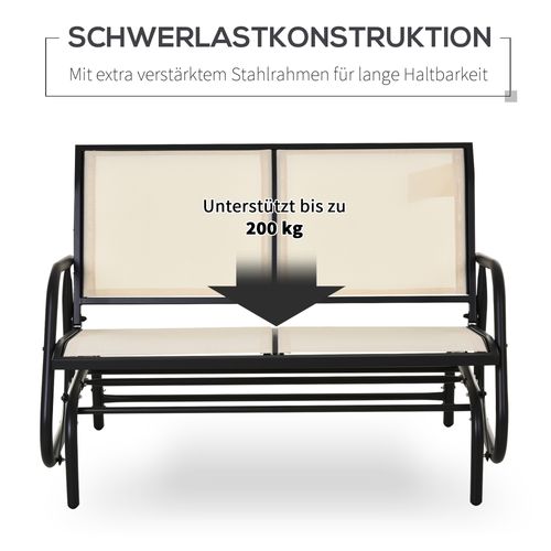 Banc 2 Places à Bascule, Balançoire De Jardin, Métal, Noir+beige, 120x70x85 Cm