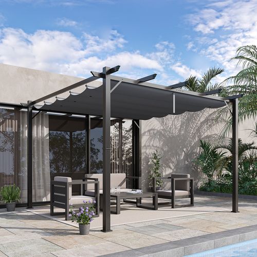 Pergola Pavillon En Aluminium Avec Toit Coulissant, Jardin, Gris Anthracite Et Gris Foncé, 3x3x2,23m