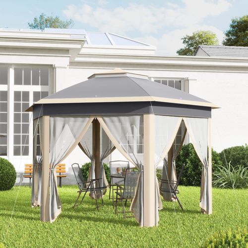 Pavillon En Polyester, Semi-transparent, Toit Double, Ouverture De Ventilation, Beige Et Khaki