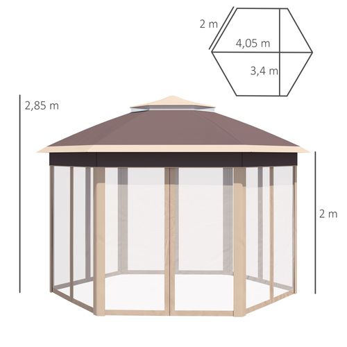 Pavillon En Polyester, Semi-transparent, Toit Double, Ouverture De Ventilation, Beige Et Khaki